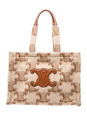 NWOT - Celine Cabas Thais Large Triomphe Mohair Beige Brown Shoulder Tote Bag